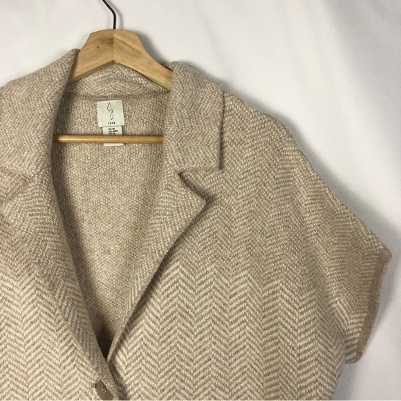 Joie Light Brown Chevron Printed Short Sleeve Cardigan Sweater M - Picture 3 of 4